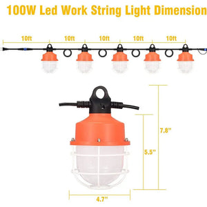 100W LED Construction Work Light 50ft 12000Lm 5000K Linkable LED Construction Lights - Dephen