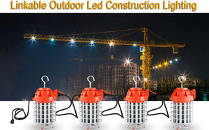 100W LED Temporary Work Light-14000Lumen Construction Lights 5000K LED Work Lights Linkable Construction Temporary Lighting with Outlet & Hook for Outdoor Indoor Temporary Lights - Dephen