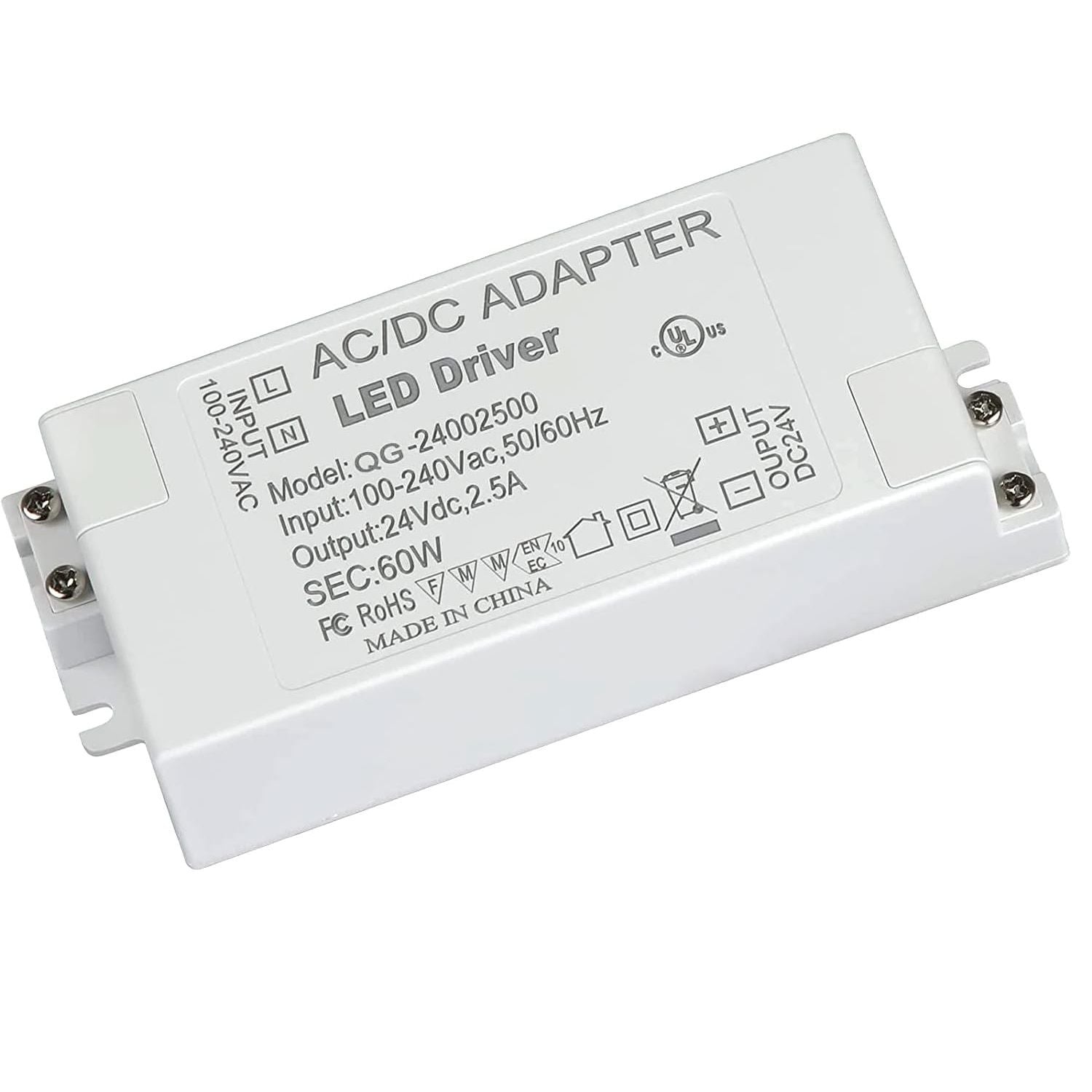 LED Driver 24V 60W (AC 100-240V to DC 24V 2.5A) Power Supply Adapter Converter, Low Voltage Transformer Output for LED Strip Lights Dephen