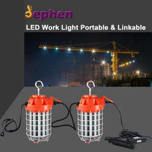 60W LED Temporary Work Light-8400Lumen Construction Lights 5000K Temporary Lights Linkable Hanging Work Lights with Outlet & Hook for Outdoor Indoor Construction Temporary Lighting - Dephen