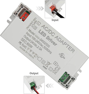 LED Driver 24V 60W (AC 100-240V to DC 24V 2.5A) Power Supply Adapter Converter, Low Voltage Transformer Output for LED Strip Lights - Dephen