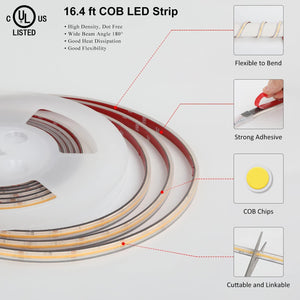 Outdoor LED Strip Lights 16.4ft, 4000K UL-Listed COB Lights Strip IP67 Waterproof - Dephen