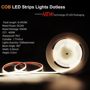 Outdoor LED Strip Lights 16.4ft, 4000K UL-Listed COB Lights Strip IP67 Waterproof - Dephen