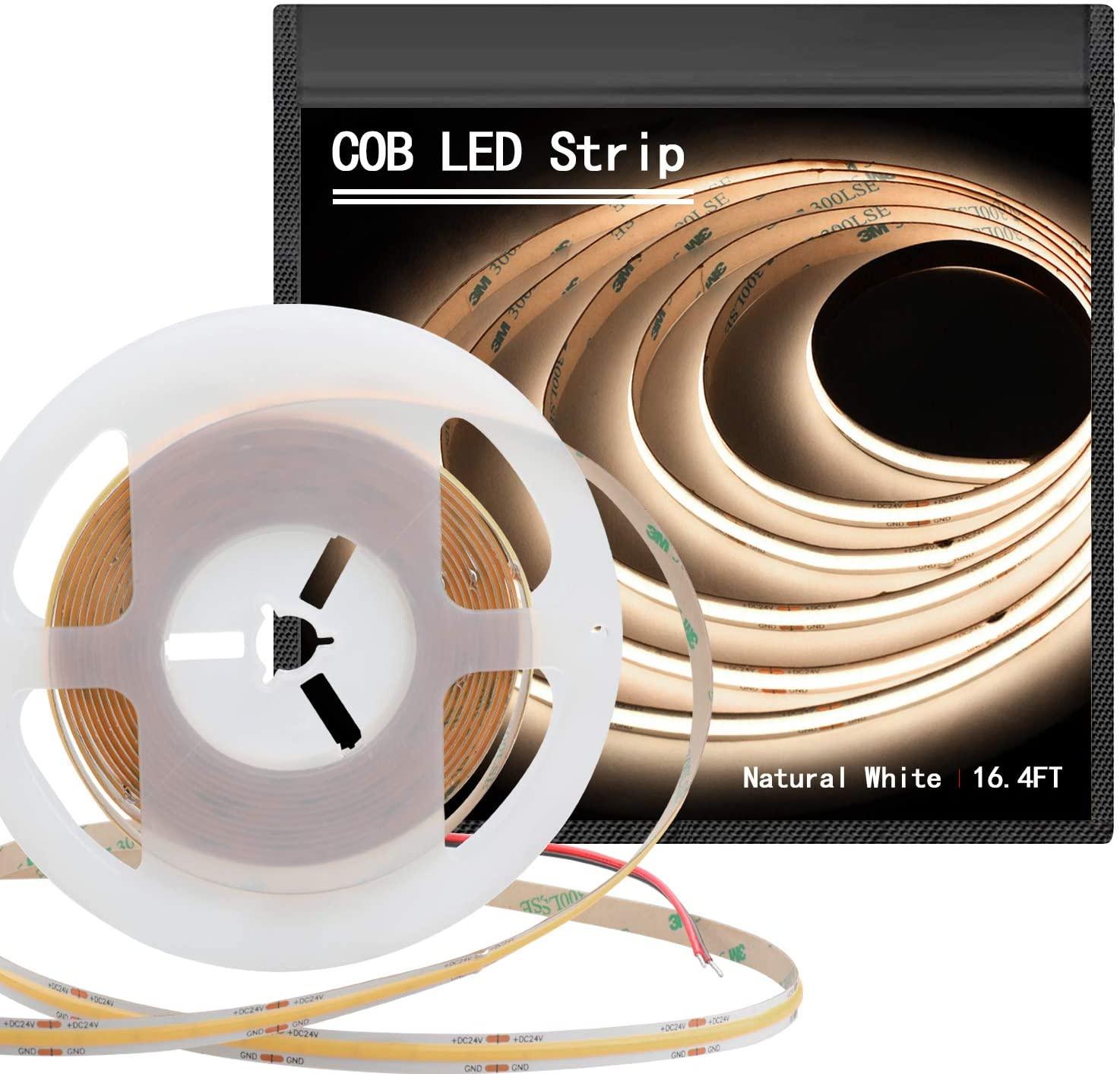 ocona COB LED Light Strips,16.4ft/5m Ultra Bright(480LEDs/m) Flexible LED  Strip Lights with RF Remote and 12V Power Supply,CRI 90, LED Lights for