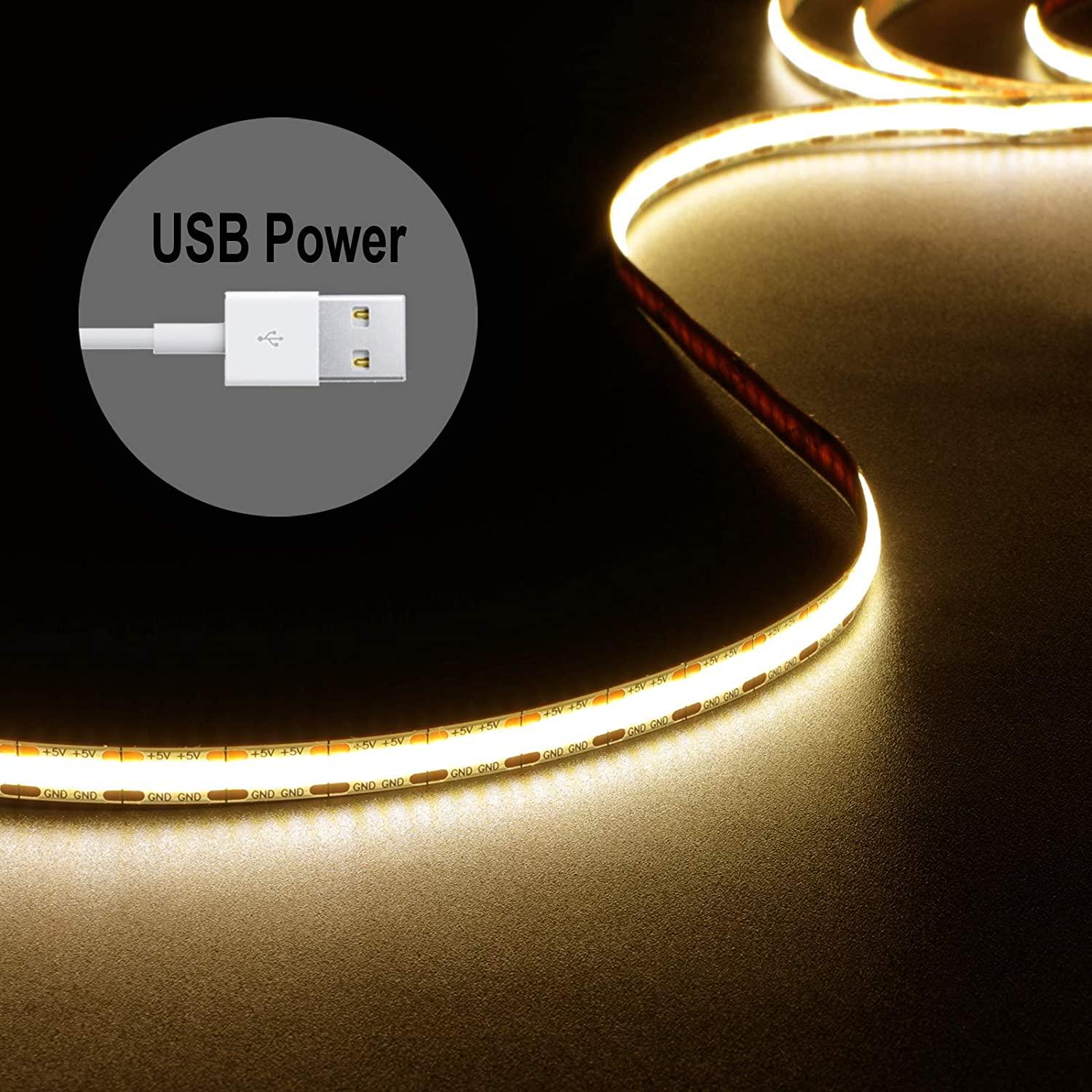 USB 5V LED Strip Lights Warm White 5ft, 480 LEDs COB Strip Light - Dephen