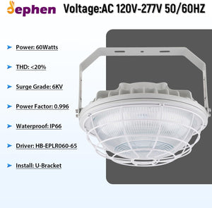 60W LED Explosion Proof Light 7200 Lumen 5700K, UL 844 Certified Class I Division II High Bay Warehouse Lighting IP66 Waterproof Dephen