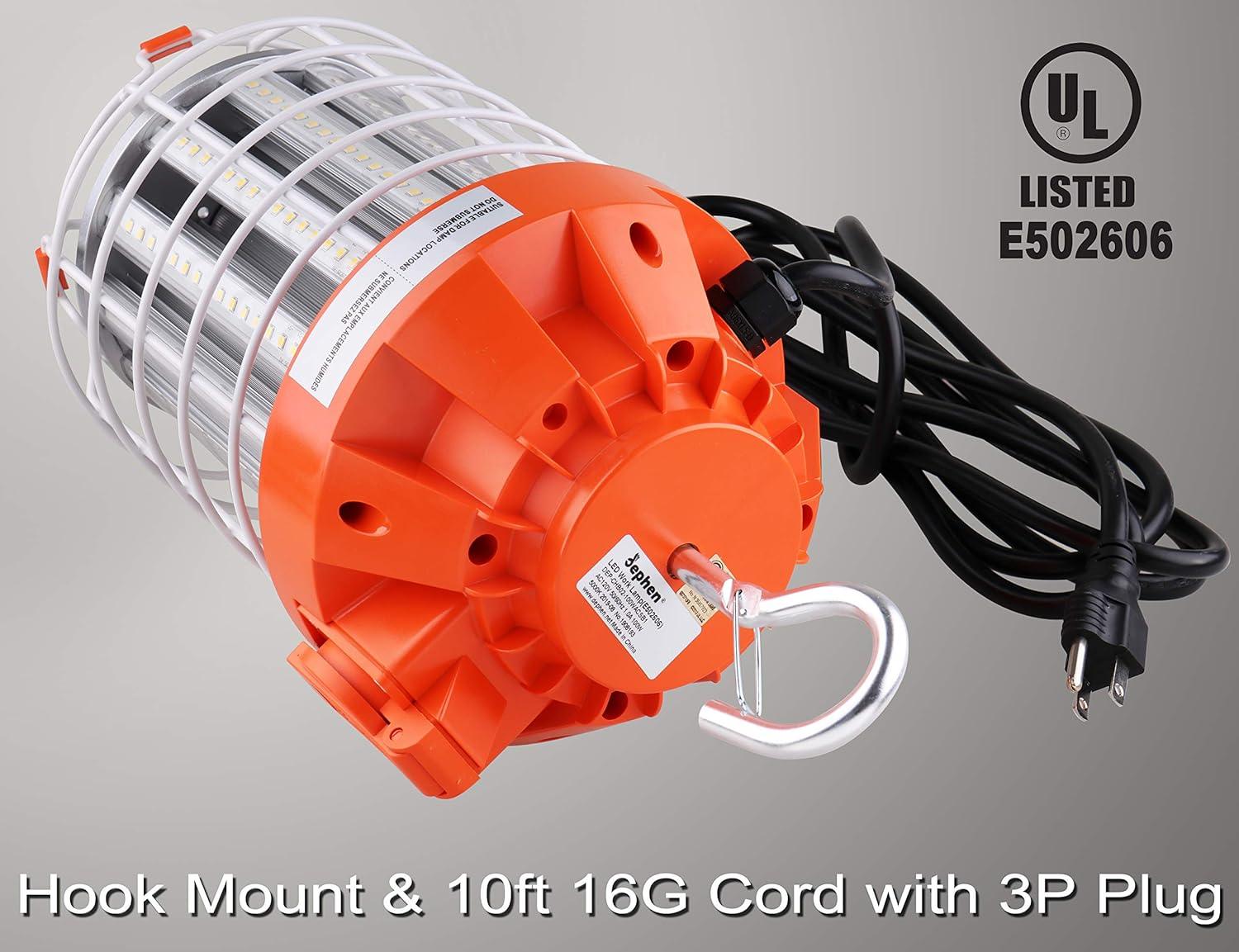 100W LED Temporary Work Light-14000Lumen Construction Lights 5000K LED Work Lights Linkable Construction Temporary Lighting with Outlet & Hook for Outdoor Indoor Temporary Lights Dephen