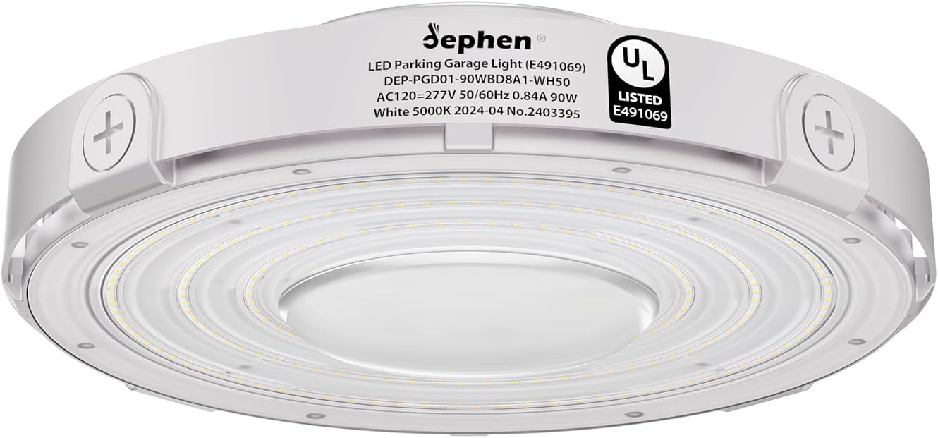 90W Round LED Canopy Lights, 5000K Garage Ceiling Lighting, 10350Lumens Low Bay AC120-277V Flood Lamp for Parking Gas Station Barn Warehouse Storage (UL-Listed) Dephen