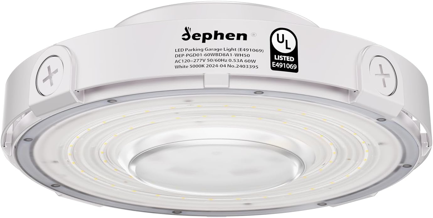 60W Round LED Canopy Lights, 5000K Garage Ceiling Lighting, 6900Lumens AC120-277V for Parking Gas Station Barn Warehouse Storage (UL-Listed) Dephen