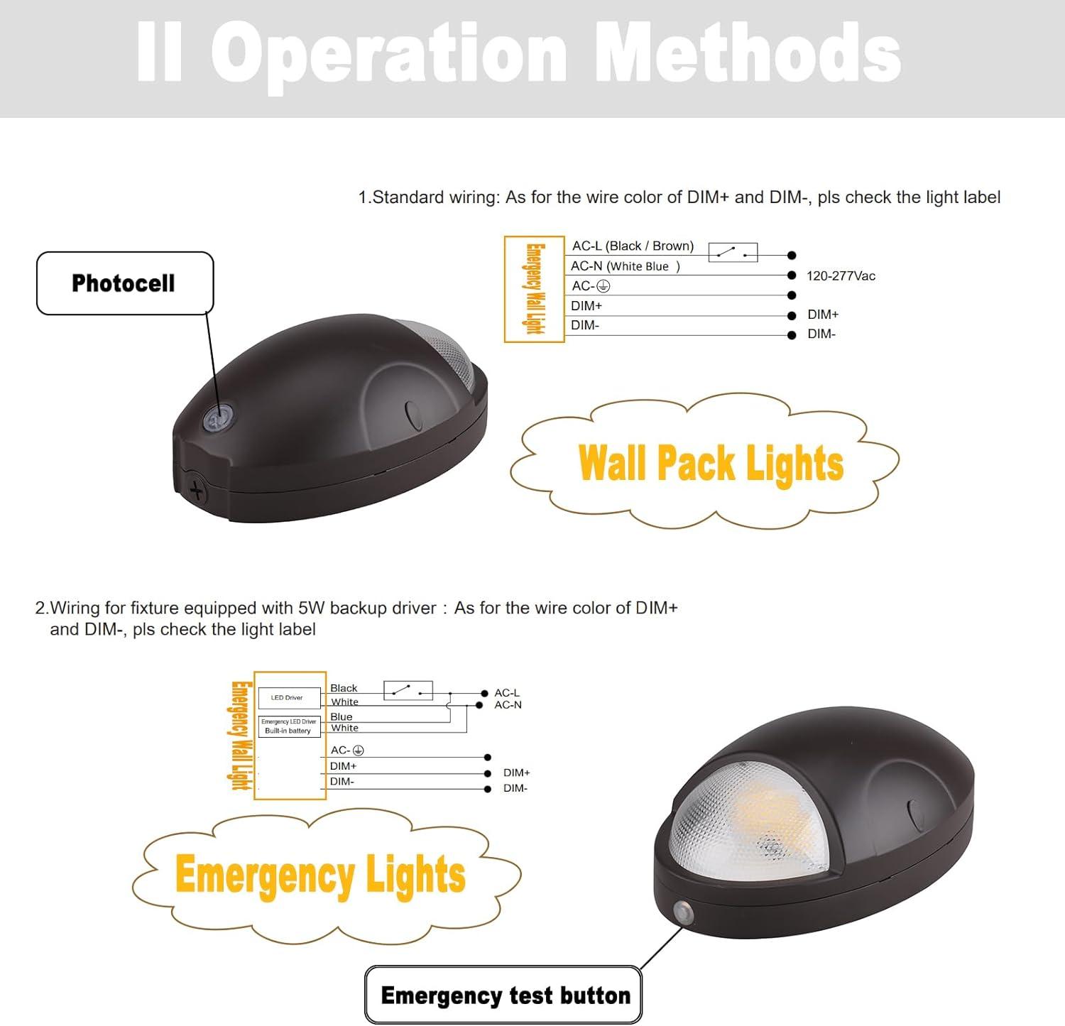 15W LED Emergency Wall Pack Light with Battery Backup and Photocell, Dusk to Dawn, 3500K/4000K/5000K Adjustable, 90 Minutes Security Emergency Lighting Self Test (UL-Listed) Dephen