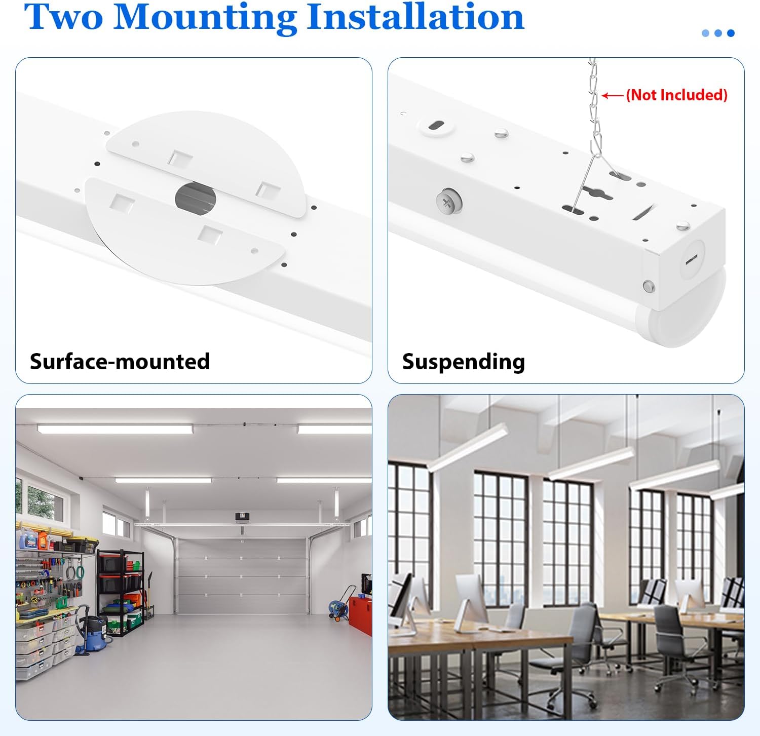 4FT LED Linear Strip, 20W/30W/40W Selectable Shop Light, 5280Lumens 4 CCT Tunable 3000K-5000K, Hardwired Ceiling Lighting UL-Listed Dephen