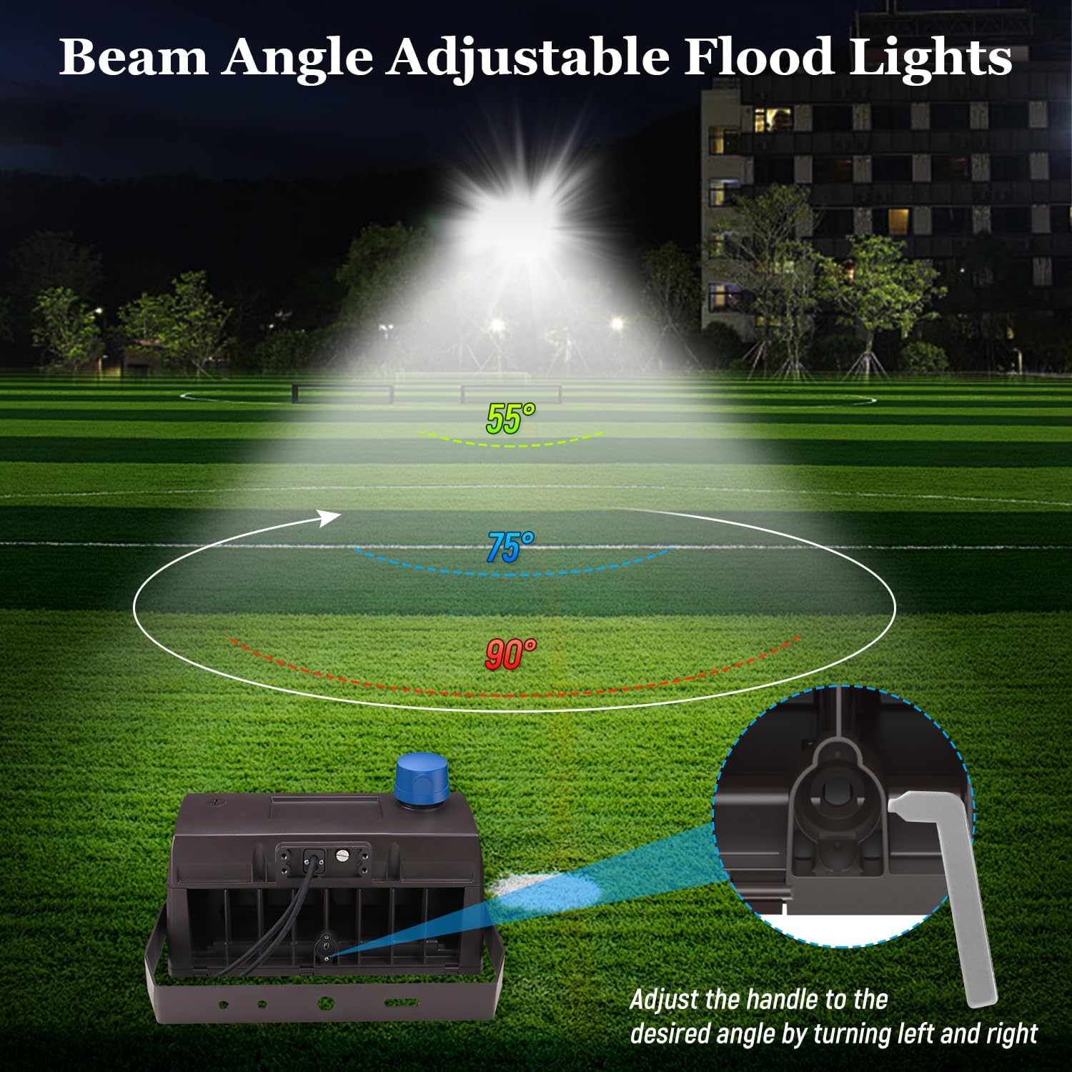 500W LED Flood Light Outdoor, Dusk to Dawn Arena Lighting 55° to 90° Beam Angle Adjustable, 3000K/4000K/5000K Parking Lot, 500W/460W/420W Tunable Stadium Lamp, 120-277Vac,UL-Listed Dephen