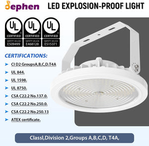 150W LED Explosion Proof Light 22350Lm 5700K - UL 844 Certified Class I Division II, IP66 Waterproof, 3/4" NPT/Bracket Dephen