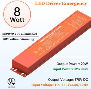 AC100V-347V Emergency LED Driver, Output 170VDC 8W Over 90mins Emergency Time, Retrofit Dimmable LED Light Fixture into Emergency System (UL Certified) Dephen