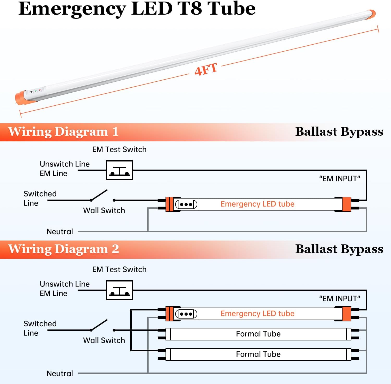 Side Fire Led Components Emergency T8 LED Tube 4ft with Battery Backup, 5000K 18W Aluminium Dua ...