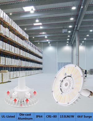 120W UFO High Bay LED Light Bulb - 18600Lm 5700K, E39 Mogul Base, Compatible with Motion Sensor, UL-Listed Dephen