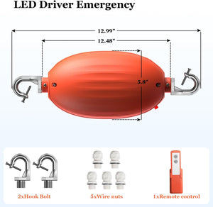 40W Emergency LED Driver for Dimmable UFO High Bay Light,Battery Backup Driver with Remote Control,Input 100V-347Vac Output 170Vdc,90mins Emergency Time,Auto Test,UL Listed Dephen