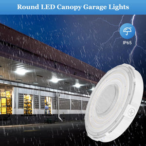 90W Round LED Canopy Lights, 5000K Garage Ceiling Lighting, 10350Lumens Low Bay AC120-277V Flood Lamp for Parking Gas Station Barn Warehouse Storage (UL-Listed) Dephen