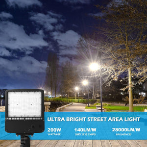 200W LED Parking Lot Light Outdoor Pole & Wall Mount - Outdoor Flood Light 28000Lm 5700K Commercial Area Lighting, LED Street Light for Roadway, Sports Courts, Squares, 120-277Vac, UL-Listed Dephen