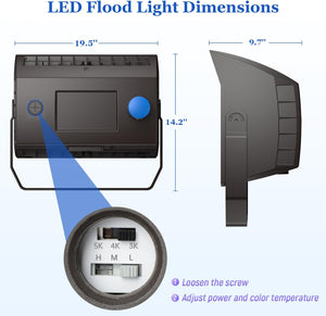 500W LED Flood Light Outdoor, Dusk to Dawn Arena Lighting 55° to 90° Beam Angle Adjustable, 3000K/4000K/5000K Parking Lot, 500W/460W/420W Tunable Stadium Lamp, 120-277Vac,UL-Listed Dephen