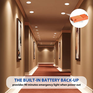 6 Inch LED Emergency Recessed Light with 90 Min Battery Backup, 5CCT 2700-5000K Ultra-Thin Round Downlight, 9W/12W/15W Tunable Commercial Ceiling Lighting Dephen