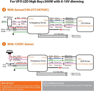 40W Emergency LED Driver for Dimmable UFO High Bay Light,Battery Backup Driver with Remote Control,Input 100V-347Vac Output 170Vdc,90mins Emergency Time,Auto Test,UL Listed Dephen