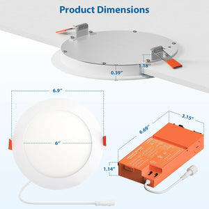 6 Inch LED Emergency Recessed Light with 90 Min Battery Backup, 5CCT 2700-5000K Ultra-Thin Round Downlight, 9W/12W/15W Tunable Commercial Ceiling Lighting Dephen