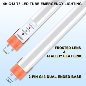 Emergency T8 LED Tube 4ft with Battery Backup, 5000K 18W Aluminium Dual Ended G13 Tube Bulbs Integrate 8W 960LM 90min Emergency Lighting, UL-Listed Dephen