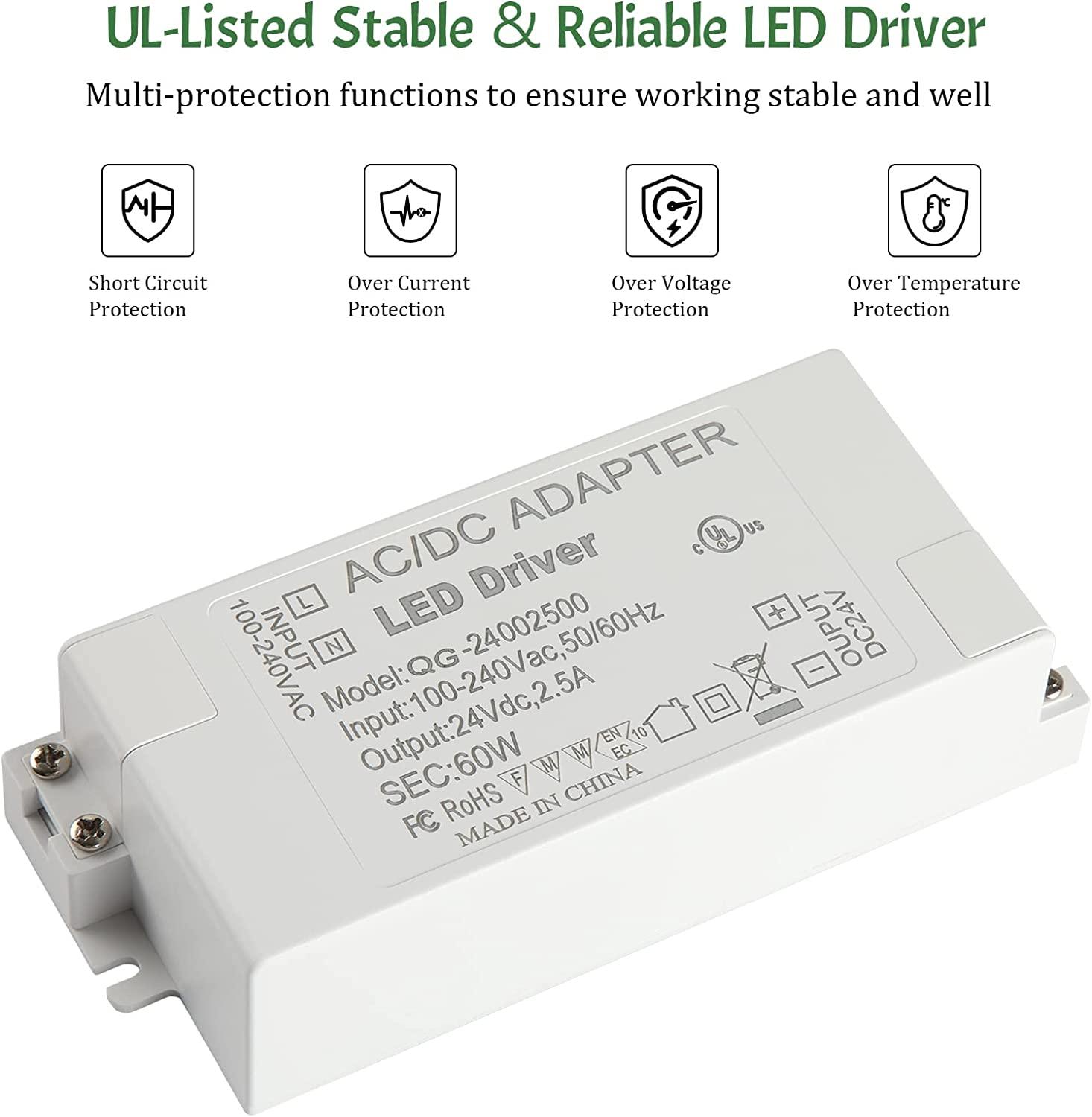 LED Driver 24V 60W (AC 100-240V to DC 24V 2.5A) Power Supply Adapter C -  Dephen