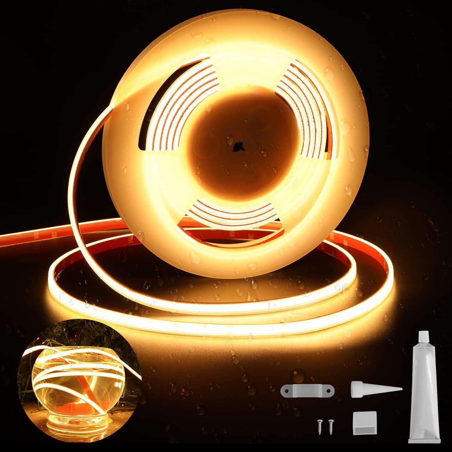 UL-Listed Outdoor LED Strip Lights, 16.4ft 3000K COB Lights Strip 528LEDS/m 24V, IP67 Waterproof - Dephen