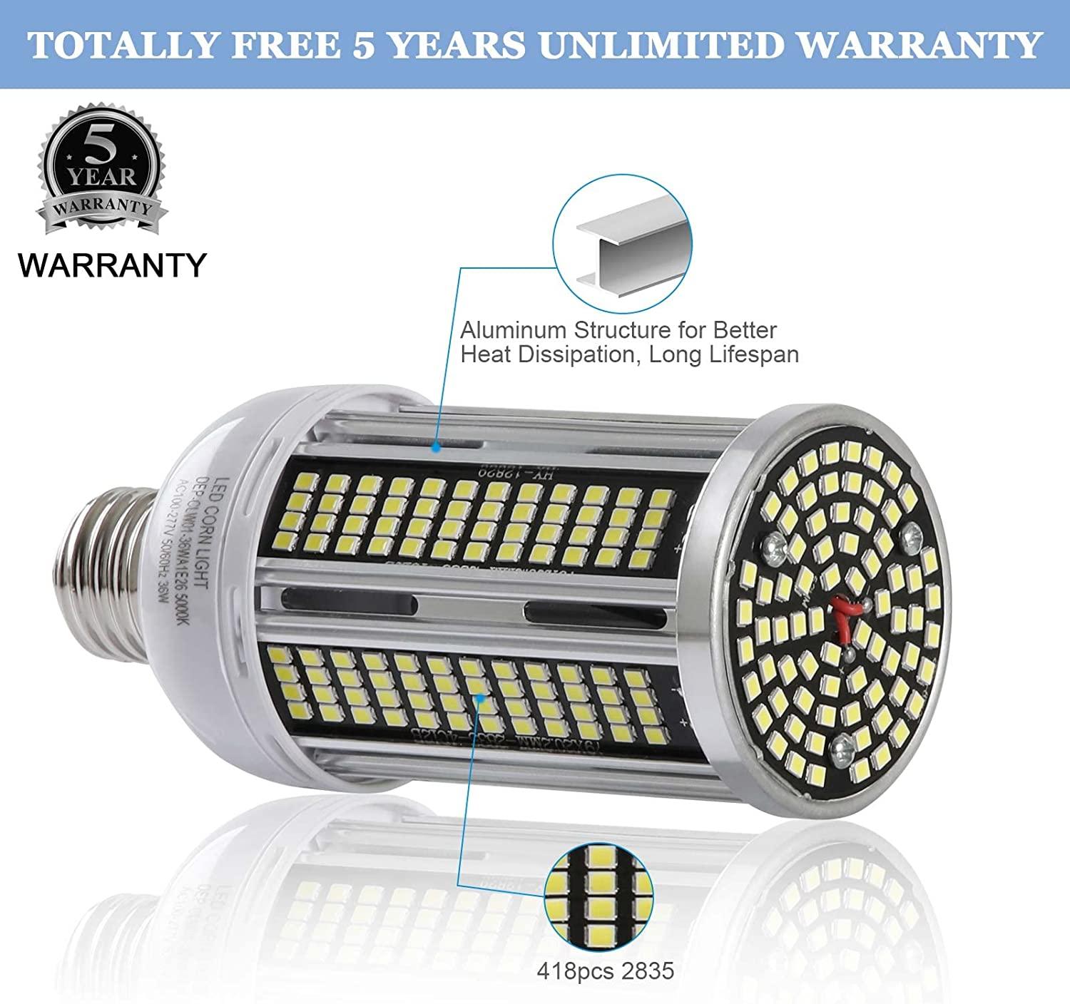 thumbnail image 2 of 40W LED Corn Light Bulb (5000 Lumen) 5000K Daylight White - E26/E27 Base - 320 LED 2835 SMD 2 of 5