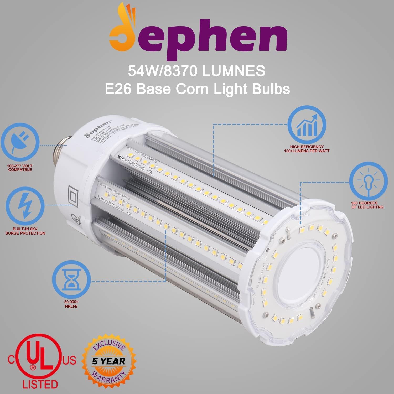 54W LED Corn Light Bulb 8370Lm With E26 Base 5000K Dephen