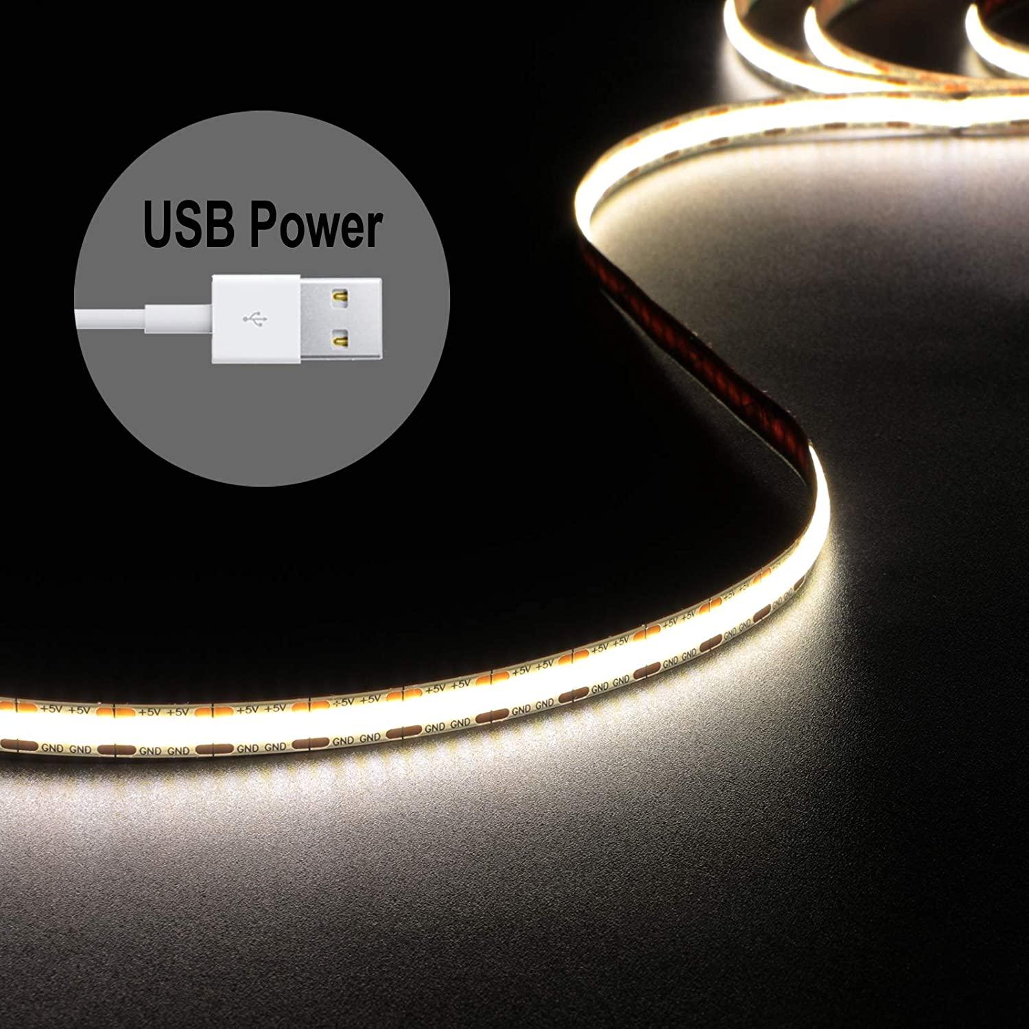 LED Strip Lights USB Powered, 1.5m/4.9ft COB LED Strip Light 1200lm - Dephen